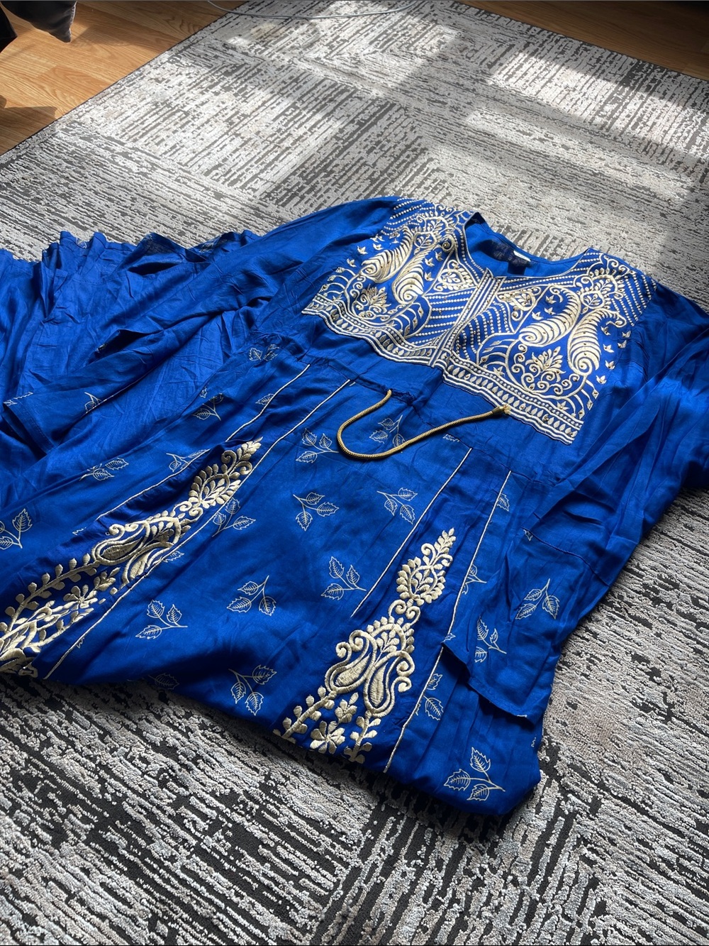 Embroidered Royal Blue Ethnic Dress with Gold Accents